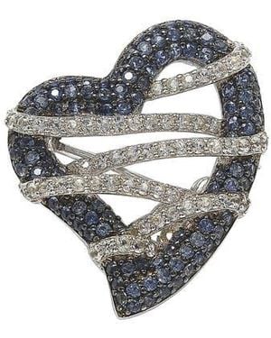 Suzy Levian Sterling Silver Gemstone Heart Brooch - Blue