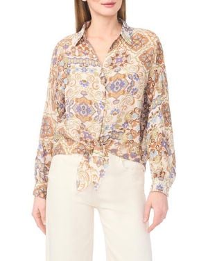 Halogen® Long Sleeve Tie Hem Button-Up Shirt - Natural