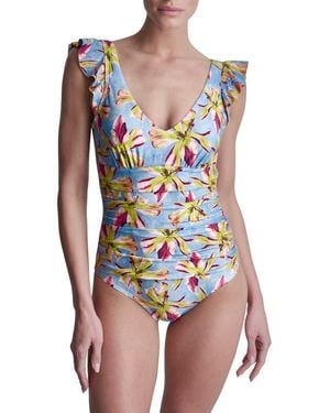 DKNY Ruffle Sleeve One-Piece Swimsuit - Red