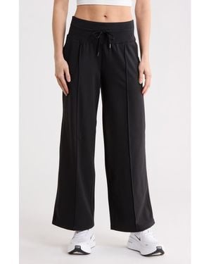 90 Degrees Interlock High Waist Pintuck Wide Leg Pants - Black