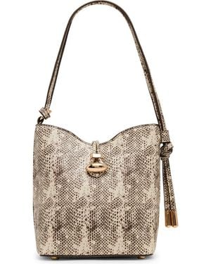 Anne Klein Snakeskin Embossed Faux Leather Small Bucket Bag - Gray