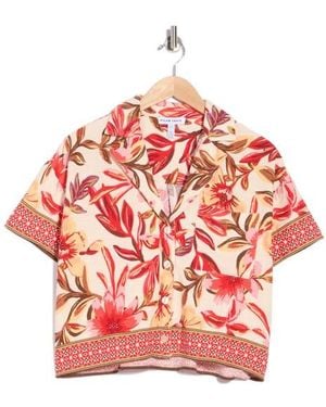 Ellen Tracy Print Camp Shirt - Red