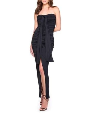 Susana Monaco Ruched Front Slit Strapless Maxi Dress - Blue