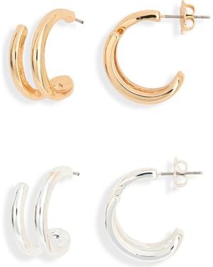 Leith 2-Pack Double Bar Hoop Earrings - White