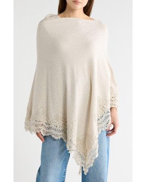 La Fiorentina Lace Trim Poncho - Natural