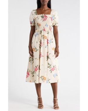 Ellen Tracy Square Neck Poplin Midi Dress - Multicolor