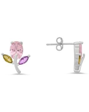 Queen Jewels Cubic Zirconia Flower Stud Earrings - Metallic