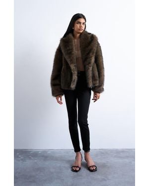 TOPSHOP Boxy Faux Fur Coat - Black