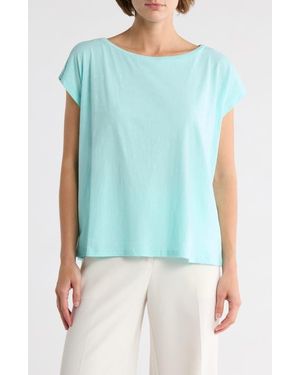 Eileen Fisher Bateau Neck Cotton Boxy Top - Blue