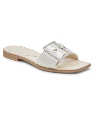 Dolce Vita Faux Pearl Buckle Slide Sandals - White