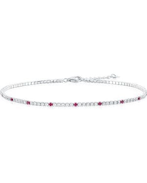 Simona Sterling Round Cubic Zirconia Tennis Anklet - Red