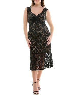 Nicole Miller Stretch Lace Bodycon Dress - Black