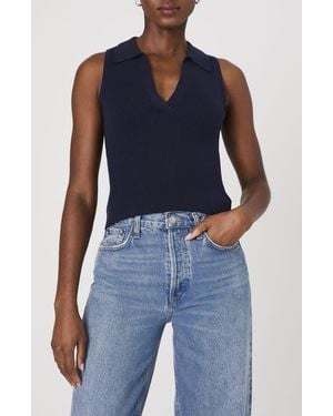 French Connection Mozza Sleeveless Johnny Collar Rib Sweater - Blue
