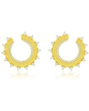 Suzy Levian Cubic Zirconia Milgrain Sunburst Frontal Hoop Earrings - Yellow