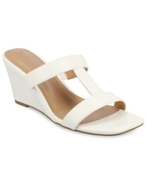 Journee Collection Clodie T-Strap Wedge Sandal - White