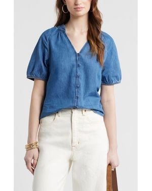 Treasure & Bond V-Neck Chambray Top - Blue