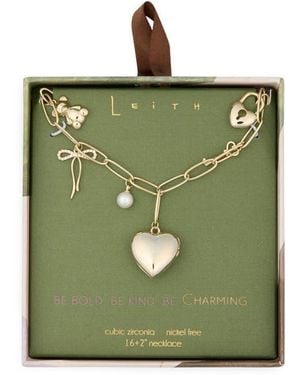 Leith Heart & Bow Charm Necklace - Green