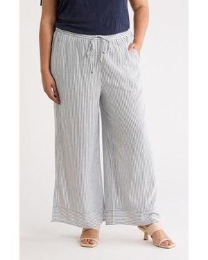 Max Studio Stripe Pull-On Wide Leg Pants - Gray