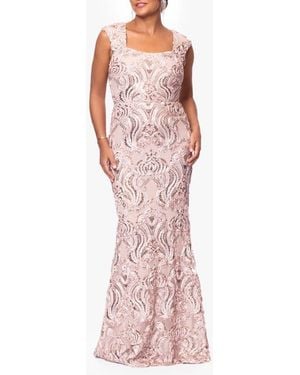 Xscape Evenings Sequin Floral Appliqué Sheath Gown - Red