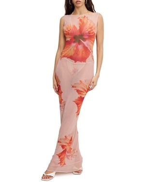 GOOD AMERICAN Gauze Mesh Cover-Up Maxi Dress - Red