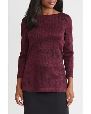Misook Metallic Tonal Stripe Tunic - Red