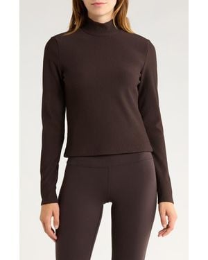 90 Degrees Chill Tech Rib Venture Mock Neck Top - Brown
