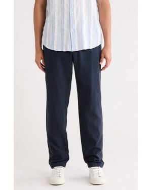 14th & Union Elastic Waist Linen Blend Trim Fit Pants - Blue