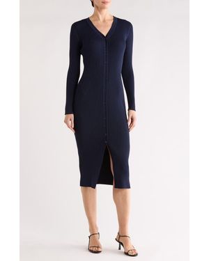 1.STATE Rib Knit Cardigan Midi Dress - Blue