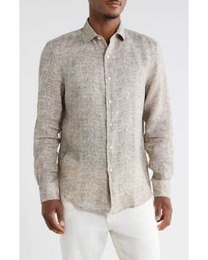 Bugatchi Linen Long Sleeve Button-Up Shirt - Gray