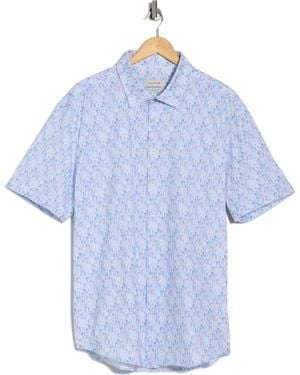 Bugatchi Short Sleeve Stretch Cotton Button-Up Shirt - Blue