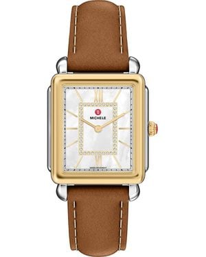 Michele Deco Ii Diamond Mother-Of-Pearl Leather Strap Watch, 26Mm X 28Mm - Metallic