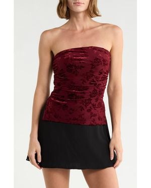 Madden Girl Ruched Side Split Hem Tube Top - Red