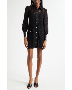 L'Agence Sakura Lace Long Sleeve Mini Shirtdress - Black
