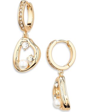 Nordstrom Rack Cubic Zirconia & Faux Pearl Drop Hoop Earrings - Metallic
