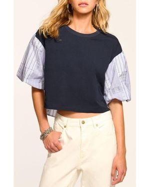 Ramy Brook Toula Mixed Media Crop Top - Blue