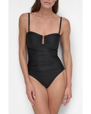 DKNY Shirred Bandeau One-Piece Swimsuit - Black