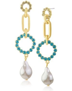 Jardin Crystal & Faux Pearl Link Drop Earrings - Blue