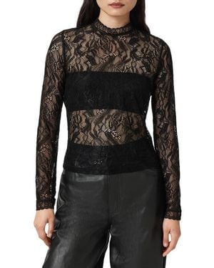 AllSaints Aria Embroidered Lace Long Sleeve Shirt - Black