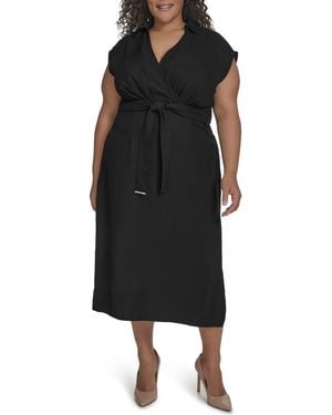DKNY Cap Sleeve Midi Dress - Black