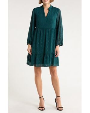 Sandra Darren Shimmer Swiss Dot Long Sleeve Dress - Green