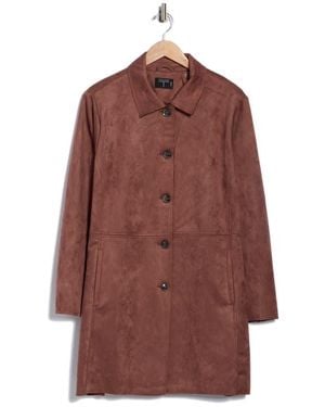 Tahari Faux Suede Coat - Brown