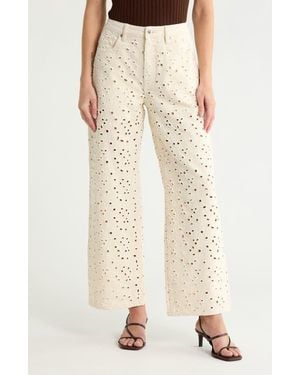 Vigoss Eyelet Embroidered Straight Leg Jeans - Natural