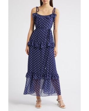Julia Jordan Polka Dot Tiered Maxi Dress - Blue