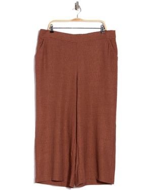 Max Studio Textured Wide Leg Crop Pants - Brown