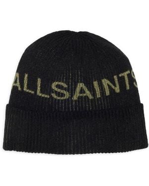 AllSaints Logo Print Beanie - Black