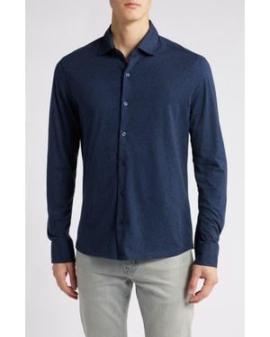 Robert Barakett Samuel Leaf Print Knit Button-Up Shirt - Blue