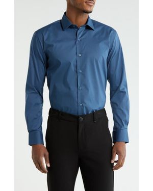 DKNY Diana Solid Stretch Dress Shirt - Blue