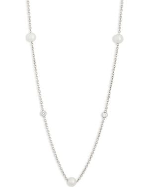 Suzy Levian Sterling 7–7.5Mm Cultured Freshwater Pearl & Lab Grown Sapphire Station Chain Necklace - Metallic