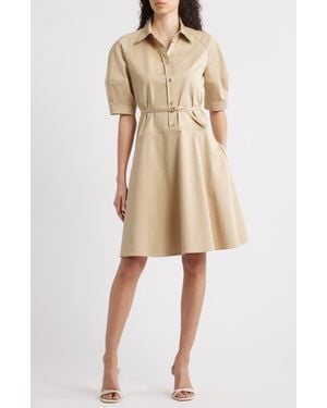BOSS Delaurena Stretch Cotton Shirtdress - Natural