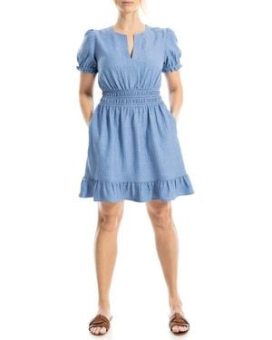 Max Studio Puff Sleeve Fit & Flare Dress - Blue